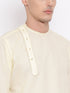 Vastramay Men's Cream Cotton Blend Kurta and White Dhoti Set